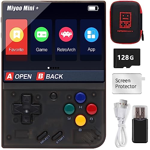 Handheld-Spielekonsole für Miyoo Mini Plus mit Aufbewahrungskoffer, 3,5 Zoll Retro-Video, tragbar, wiederaufladbar, Open-Source-Spielekonsole, Emulato, eingebaute 128G TF-Karte & 15000+ Spiele.Support von Cawevon