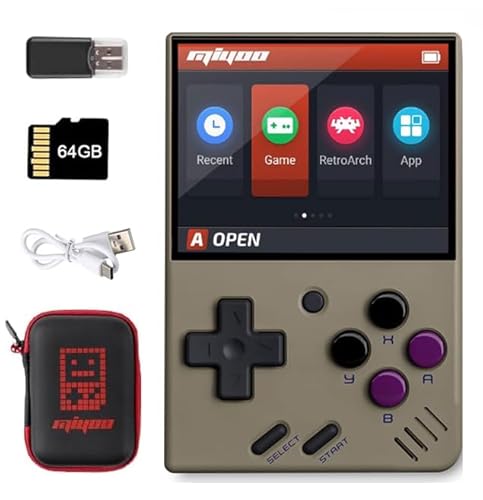 Mi-Yoo Mini V4 Handheld Retro Spielkonsole mit Aufbewahrungstasche, 2,8 Zoll IPS 750x560 Auflösung Bildschirm, tragbare Spielkonsole, 2000mAh Akku, integrierte 128GB TF-Karte & 11000+ Spiele (Grau) von Cawevon