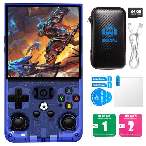 R36MAX Handheld Spielkonsole, 4,0-Zoll-IPS-Bildschirm, Linux-System, 4000 mAh wiederaufladbare tragbare Pocket Arcade Retro Videospiel Player mit 64 GB TF-Karte, über 18000 integrierte Spiele von Cawevon