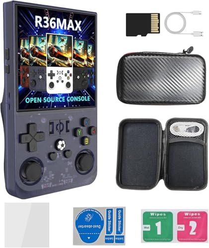 R36MAX Handheld-Spielekonsole, 4,0-Zoll-IPS-Bildschirm Linux-System 4000 mAh wiederaufladbare tragbare Taschen-Arcade mit 64 GB TF-Karte, eingebaute 18000 + Spiele (Grau, 64G) von Cawevon