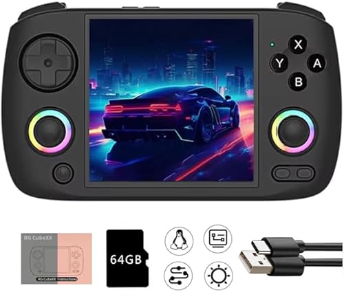 RG CubeXX Handheld Spielkonsole,3,95-Zoll-IPS-Bildschirm Linux-System 3800-mAh-Akku Retro Videospielkonsole,integrierte 128-G-Karte und 8272 Spiele,unterstützt 5G WiFi Bluetooth (Schwarz, 128G) von Cawevon