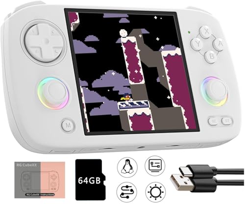 RG CubeXX Handheld Spielkonsole,3,95-Zoll-IPS-Bildschirm Linux-System 3800-mAh-Akku Retro Videospielkonsole,integrierte 128-G-Karte und 8272 Spiele,unterstützt 5G WiFi Bluetooth (Weiß, 128G) von Cawevon