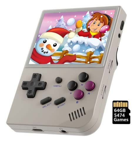 RG35XX Handheld-Spielekonsole, 3,5 Zoll IPS Bildschirm Linux System Retro Videospiele Konsole, Eingebaute 64G TF Karte 5474 Classic Games Unterstützung HDMI TV Ausgang (Grau, 64G) von Cawevon