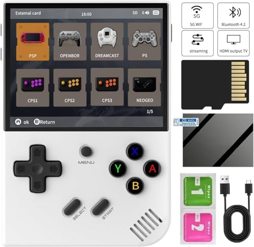 RG35XX Plus Handheld-Spielekonsole, Retro-Videospielkonsole mit 3,5 Zoll IPS-Display, 64G+128G TF-Karte und 10000+ Classic Games, eingebauter 3300mAH Akku, Unterstützung 5G WiFi und Bluetooth 4.2 von Cawevon