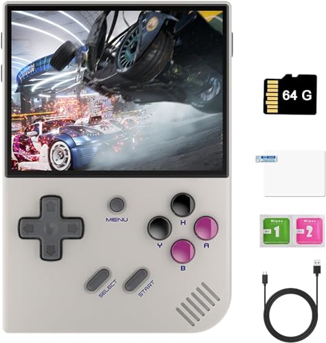 RG35XX Plus Handheld-Spielekonsole, Retro-Videospielkonsole mit 3,5 Zoll IPS-Display, 64G TF-Karte und 5500+ Klassische Spiele, eingebauter 3300mAH-Akku, 5G WiFi und Bluetooth 4.2-Unterstützung (Grau, von Cawevon