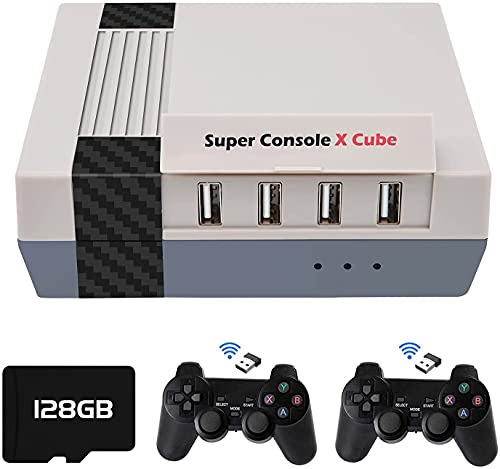 Super Console X Cube, kabellose Retro-Videospielkonsole mit 128G TF-Karten, über 50 integrierte Emulatoren und 41.000 Spiele, 4K-TV-HD/AV-Ausgang, Zwei kabellose 2,4G-Controller (128G) von Cawevon