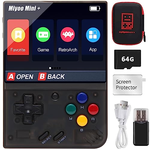 Tragbare Spielkonsole für Miyoo Mini Plus mit Aufbewahrungstasche, 3,5 Zoll (8,9 cm), tragbar, Retro, Open Source, Emulator, integrierte 128G TF-Karten und mehr als 15.000 Spiele, unterstützt WLAN von Cawevon