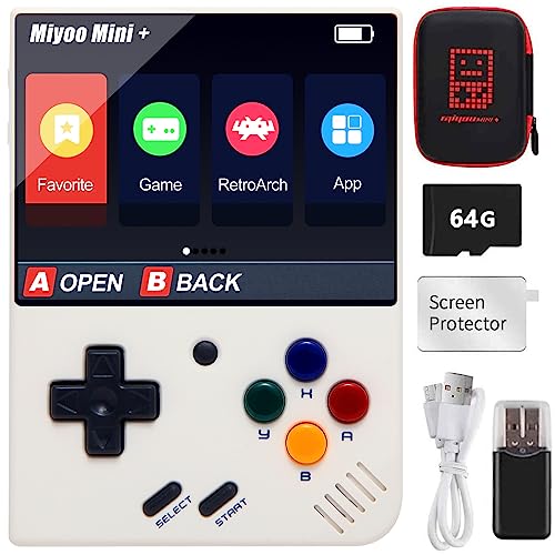 Tragbare Spielkonsole für Miyoo Mini Plus mit Aufbewahrungstasche, 3,5 Zoll (8,9 cm), tragbar, Retro, Open Source, Emulator, integrierte 64G-TF-Karten und mehr als 10.000 Spiele, unterstützt WLAN von Cawevon