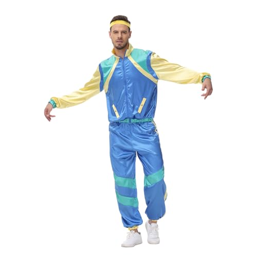 Caxndycing 80er Jahre Kostüm Herren Damen 90er Retro Trainingsanzug Erwachsene Disco Bad Taste Outfit Faschingskostüme Disco Outfit Karneval Fancy Jogginganzug Jacke Hose Anzug von Caxndycing