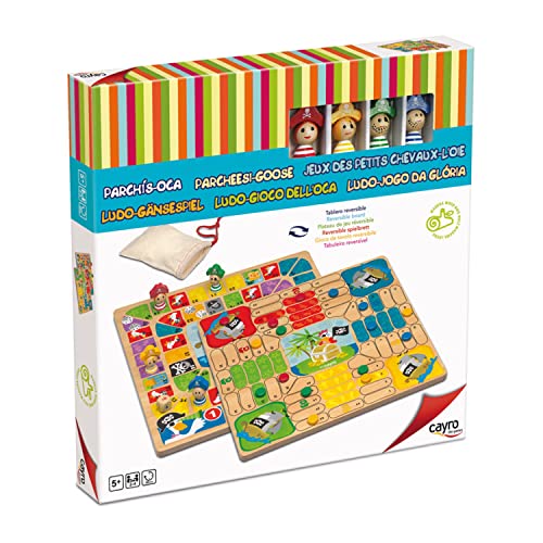 Cayro – Ludo und Gans – ab 5 Jahren – Piratenmodell – Doppelbrettspiel für Kinder und Erwachsene – Piratengans - Brettspiel - Wendebrett und Holzteile – 2 bis 4 Spieler von Cayro