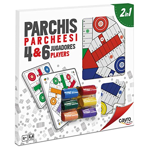 Cayro – Parcheesi und Gans – ab 6 Jahren – Holzbrett – Doppeltes klassisches Brettspiel – Kinder und Erwachsene – 6 Becher, 24 Chips und 6 Würfel – 2 bis 4 Spieler von Cayro