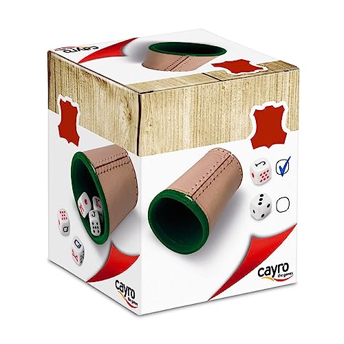 Cayro – Poker-Würfelspiel – Becher + 5 Pokerwürfel – innen mit Lederbecher gefüttert – Brettspiel für Erwachsene – ideal zum Verschenken – zum Spielen mit der Familie von Cayro