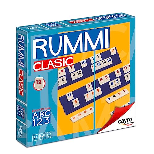 Cayro – Rummi – ab 8 Jahren – klassisches Modell – Brettspiele für Kinder und Erwachsene – lustiges Spiel – 106 Teile, 1 Stoffbeutel und 4 Ständer – 2 bis 4 Spieler von Cayro