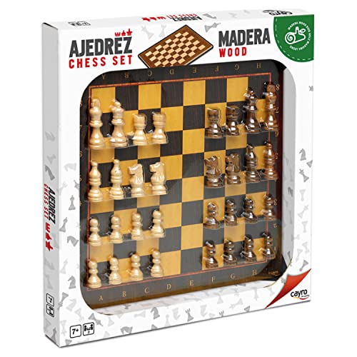 Cayro – Schach und Holzdame – ab 7 Jahren – Holzbrett und Figuren – klassisches Brettspiel für Kinder und Erwachsene – 24 Figuren in 2 Farben – für 2 Spieler von Cayro