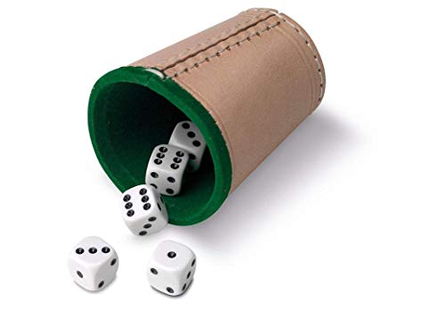 Cayro – Würfelset – Becher und 5 16-mm-Punktwürfel – innen mit Leder ausgekleideter Becher – Brettspiel für Erwachsene – Brettspielzubehör – hohe Qualität – einfach zu bedienen von Cayro