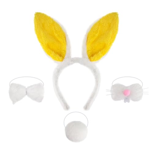 Cazqgoy 4 Pieces Rabbit Costume Accessories, Rabbit Ears Headband Nose Bow Tie and Tail, Rabbit Ears Costume Animal Costume，Easter Bunny Costume Set (Gelb) von Cazqgoy