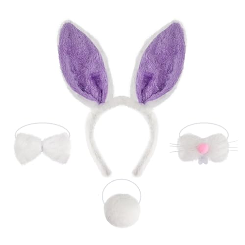 Cazqgoy 4 Pieces Rabbit Costume Accessories, Rabbit Ears Headband Nose Bow Tie and Tail, Rabbit Ears Costume Animal Costume，Easter Bunny Costume Set (Lila) von Cazqgoy