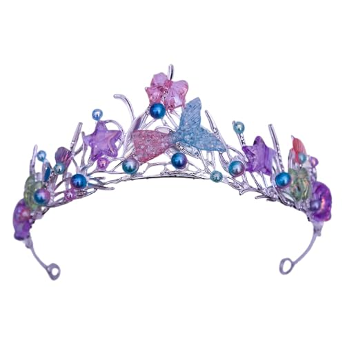 Cazqgoy Mermaid Crown Girls Crystal Tiara Crown Halloween Ocean Style Costume Starfish Hair Accessories (Blau) von Cazqgoy