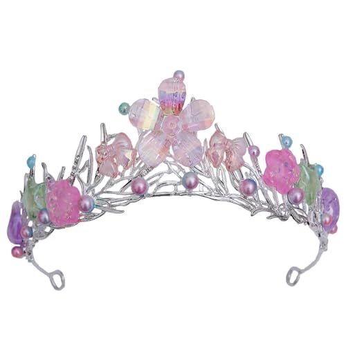 Cazqgoy Mermaid Crown Girls Crystal Tiara Crown Halloween Ocean Style Costume Starfish Hair Accessories (Pink) von Cazqgoy