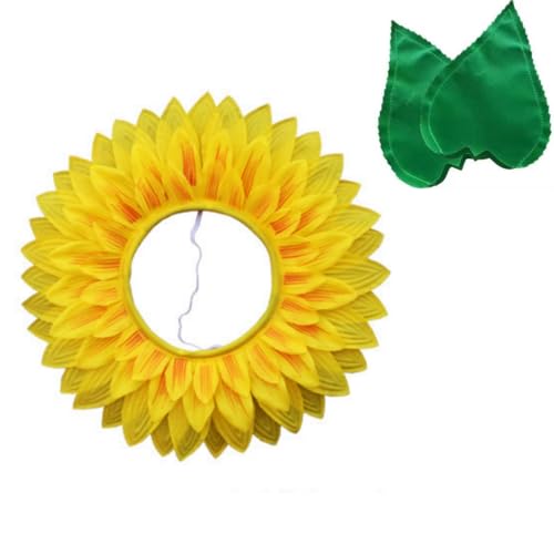 Cazqgoy Sonnenblumen-Kopfschmuck, Handschuhe, Blumenkopfbedeckung, Sonnenblumen-Haarband, Blumenkopfbedeckung, Hut, Blumenkostüm für Tanzkostüme, Sonnenblumen-Kapuze (1) von Cazqgoy