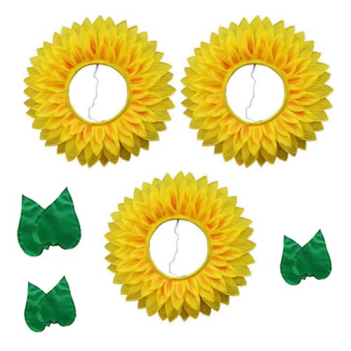 Cazqgoy Sonnenblumenkopfschmuck, Handschuhe, Blume, Kopfbedeckung, Sonnenblumen-Haarband, Blume, Kopfbedeckung, Hut, Blumenkostüm für Tanzkostüme, Sonnenblumen-Kapuze, 3 Stück von Cazqgoy