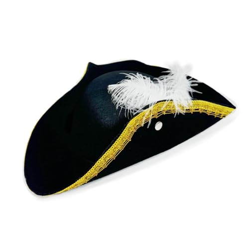 Cazqgoy Tri Corner Pirate Hat with Feather, Universal Pirate Hat，Mini Hat Tricorn Pirate Hat with Feather (Golden) von Cazqgoy