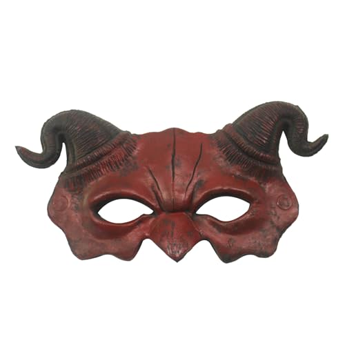 Halloween-Horn-Teufel-Halbgesichtsmaske, Ostern, Halloween-Kostüm, Party, Cosplay, Tier, Weihnachten, Karneval, Dämonenmaske, halbes Gesicht, gruselige Tiermaske (rot) von Cazqgoy