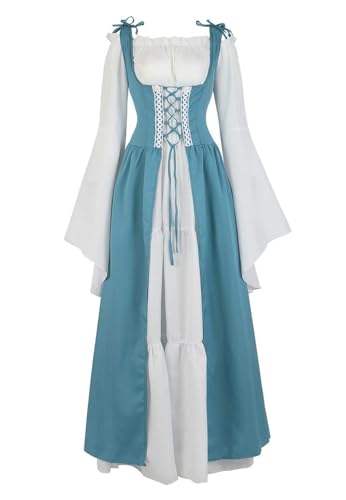 Ccipotatoo Renaissance Kostüm Damen Mittelalter Kleid Irische Over- Viktorianischen Vintage Halloween Große Größen (Wasserblau, S) von Ccipotatoo