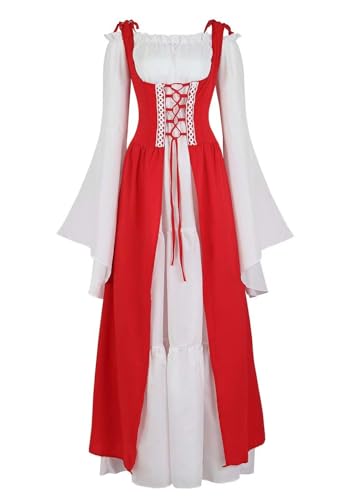 Ccipotatoo Renaissance Kostüm Damen Mittelalter Kleid Irisches Viktorianisches Vintage Kleid Halloween Plus Size Kleid (Rot, L) von Ccipotatoo