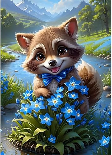 Blaue Blumen Waschbär - Puzzles für Erwachsene,Puzzle 1500 Teile, Puzzle 87x57cm, DIY-Puzzles für Heimdekoration, Familienpuzzle für Erwachsene und Kinder von Cekog