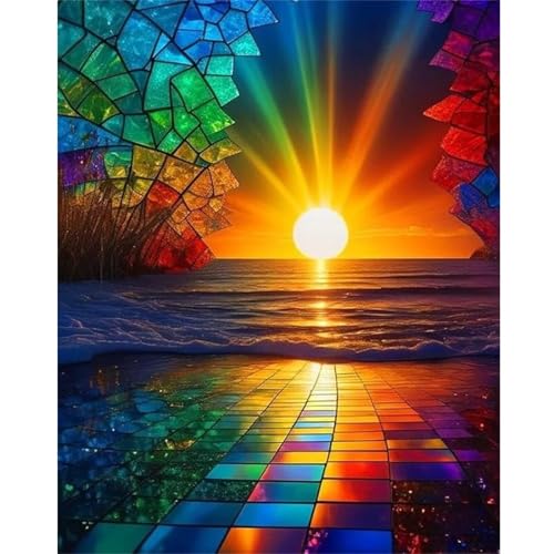 Glas Sonnenuntergang Meer - Puzzles für Erwachsene,Puzzle 300 Teile, Puzzle 40x28cm, DIY-Puzzles für Heimdekoration, Familienpuzzle für Erwachsene und Kinder von Cekog