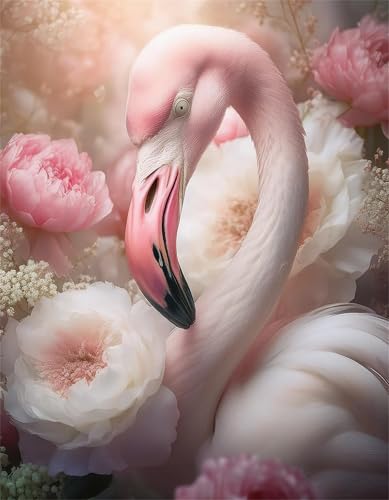 Pfingstrose Blumen Flamingos - Puzzles für Erwachsene,Puzzle 300 Teile, Puzzle 40x28cm, DIY-Puzzles für Heimdekoration, Familienpuzzle für Erwachsene und Kinder von Cekog