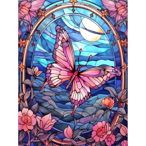 Rosa Schmetterling aus Glas - Puzzles für Erwachsene,Puzzle 300 Teile, Puzzle 40x28cm, DIY-Puzzles für Heimdekoration, Familienpuzzle für Erwachsene und Kinder von Cekog