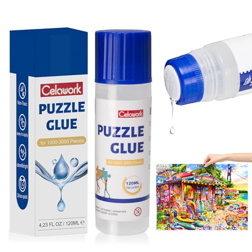 Celawork Puzzle Kleber für 1000/1500/3000 Stücke Puzzles, ungiftiger PVA transparenter Puzzlekleber, Schnelltrocknend, mit Punktkleber, praktisches Zubehör zum Aufhängen von Puzzles (120 ML) von Celawork