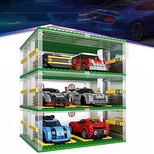 Bausteine Garage DIY 3-Schicht Vitrine Auto Parkhaus, für Lego Speed Champions Autos, Carport Kompatibel mit Lego Bausteine Autos (ohne Autos) von Celawork