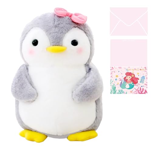 Celawork Pinguin Kuscheltier, Pinguin Stofftier Plüschtier, Süßer Pinguin für Kinder, Plüschpinguin Geschenke für Jungen Mädchen (Rosa Schleife, 25cm)+Exquisite Grußkarte von Celawork