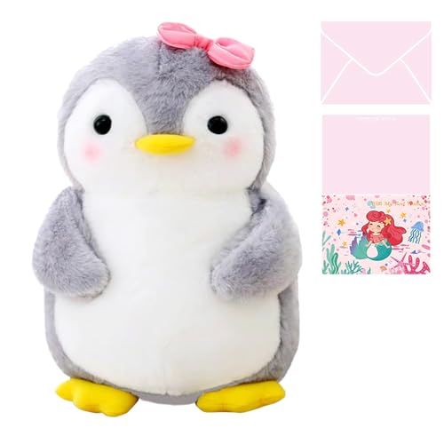 Celawork Pinguin Kuscheltier, Pinguin Stofftier Plüschtier, Süßer Pinguin für Kinder, Plüschpinguin Geschenke für Jungen Mädchen (Rosa Schleife, 25cm)+Exquisite Grußkarte von Celawork