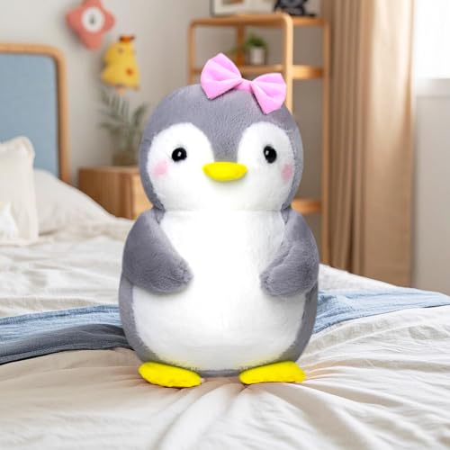 Celawork Pinguin Kuscheltier, Pinguin Stofftier Plüschtier, Süßer Pinguin für Kinder, Plüschpinguin Geschenke für Jungen Mädchen (Rosa Schleife, 35cm)+Exquisite Grußkarte von Celawork