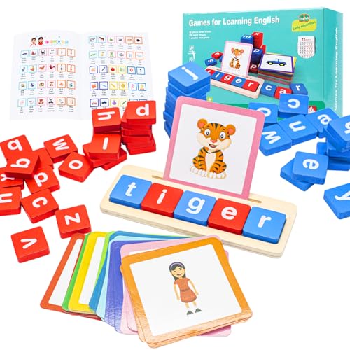 Celestia Siehe Rechtschreibung Lernspielzeug Holz ABC Alphabet Karteikarten Matching Shape Letter Games Montessori Vorschule STEM Lerngeschenk Spielzeug für Kleinkinder Kinder von Celestia