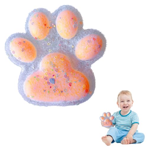 Cat Paw Squeeze Toys 14*14.5cm Squishy Pfote 280g Riesenpfoten-Quetschspielzeug,Weiches und Bequemes,Wird Verwendet, um Stress Abzubauen und Angstzustände zu Lindern(Orange + Pailletten) von Celiodd