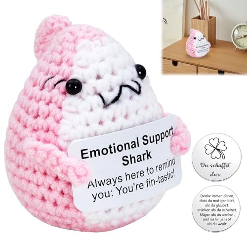 Celiodd Emotional Support Shark,Gehäkelte Kuscheltiere,Hai Kuscheltier mit Karten und Glücksmünzen,Häkelhai-Geschenk,Geeignet für Hai-Liebhaber Freunde Frauen und Männer,Stress Abbauen (Rosa) von Celiodd