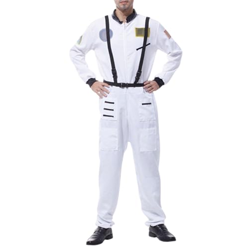 Celucke Astronaut Uniform Erwachsene Karneval Kostüme Performance Kleidung Raumanzug Party Cosplay Astronaut Overall Faschingskostüme Männer Space Anzug Jumpsuit 2025 Silvester Outfit von Celucke