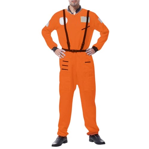 Celucke Astronaut Uniform Erwachsene Karneval Kostüme Performance Kleidung Raumanzug Party Cosplay Astronaut Overall Faschingskostüme Männer Space Anzug Jumpsuit 2025 Silvester Outfit von Celucke