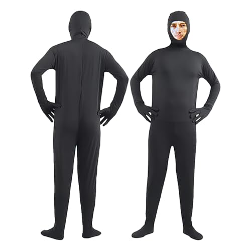 Celucke Bodysuit Cosplay Kinder In Black Kostüm Catsuit Männer Latexanzug Ganzkörper Body Suit Open Face Zentai Cosplay Orangener Ganzkörperanzug Halloween Party Cosplay 2025 Festival Outfit von Celucke