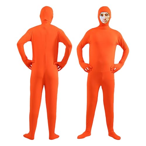 Celucke Bodysuit Cosplay Kinder In Black Kostüm Catsuit Männer Latexanzug Ganzkörper Body Suit Open Face Zentai Cosplay Orangener Ganzkörperanzug Halloween Party Cosplay 2025 Festival Outfit von Celucke