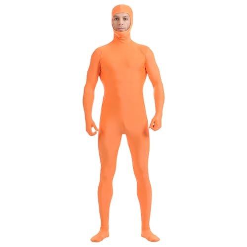 Celucke Bodysuit Man Cosplay Open Face Bodysuit Tight Catsuit Männer Latexanzug Ganzkörper Body Suit Erwachsene Orangener Ganzkörperanzug Halloween Party Cosplay 2025 Festival Outfit von Celucke