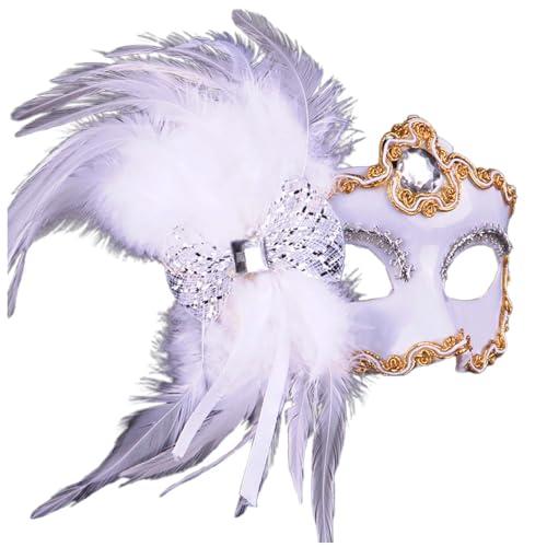 Celucke Venezianische Maske Damen Feder Maskenball Maske Glänzend Lustig Masquerade Maske Men Goldene Maske Masquerade Maske Gold Venezianisch Cosplay Masken Erwachsene für Halloween Karneval Party von Celucke