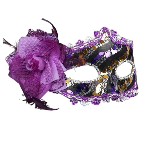 Celucke Venezianische Maske Damen Feder mit Blumen Maskenball Maske Lustig Maskerade Masken Glänzend Karnevalsmaske Maske Venezianisch Schwarz Cosplay Masken Erwachsene Ball Hochzeit Karneval von Celucke