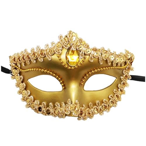 Celucke Venezianische Maske Damen Gold Maskenball Maske Frauen Diamant Maskerade Masken Goldene Maske Masquerade Maske Maske Venezianisch Schwarz Cosplay Masken Erwachsene Ball Hochzeit Karneval von Celucke