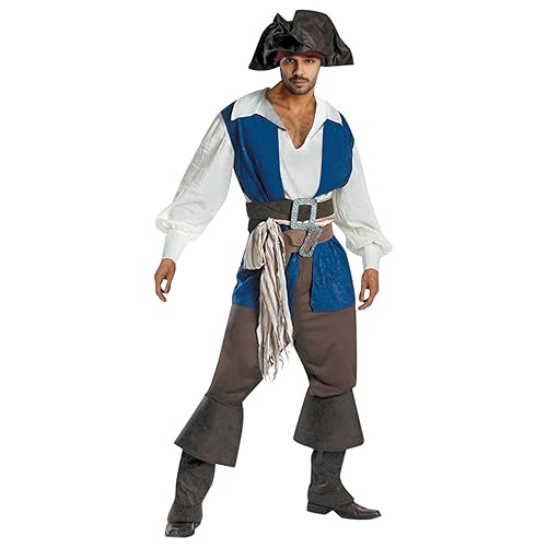 Halloween Piratenkostüm für Herren Kostüm Outfits Erwachsene Fasching Karneval Set 1 Stück Hut + 1 Stück Oberteil + 1 Stück Weste + 1 Stück Hose + 1 Stück Gürtel + 2 Stück Fußsäcke + 2 Stück Gürtel von Celucke